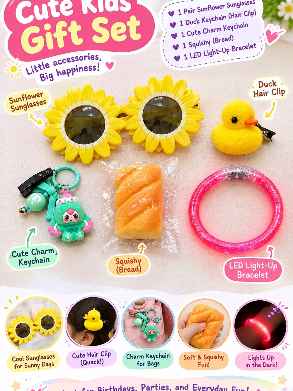 Cute Kids Gift Set - Yellow Sunflower Sunglasses & Accessories